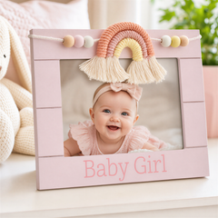 Pink Baby Girl Photo Frame – Pastel Rainbow Design | 4x6 Keepsake Baby Gift ukgiftstoreonline