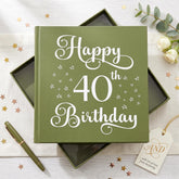 40th Birthday Photo Album, Olive Green Star Motif, 50 Prints ukgiftstoreonline