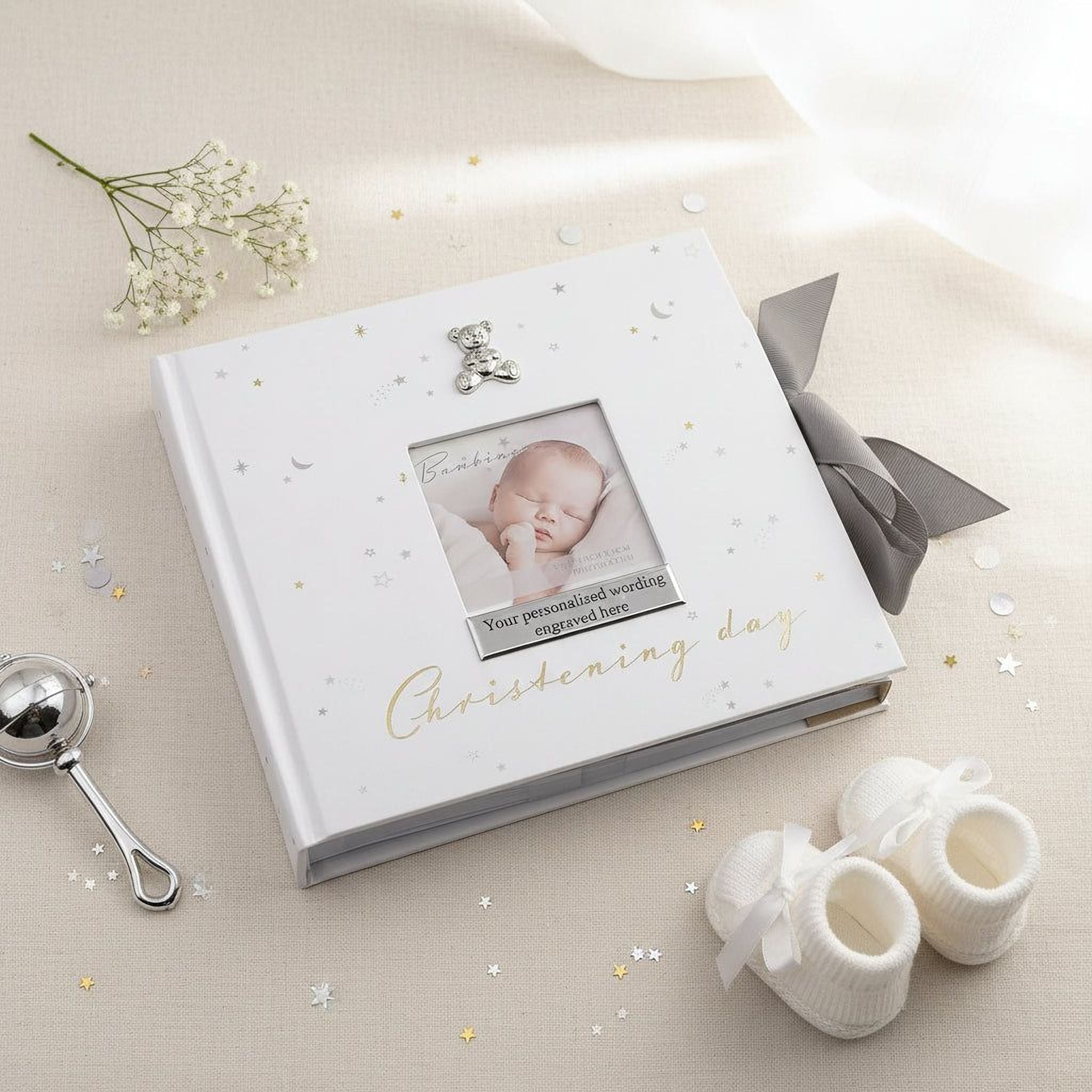 Personalised Christening Day Photo Album Gift With Raised Icons Boxed Christening Photo Album ukgiftstoreonline