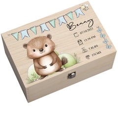 Personalised Wooden Baby Memory Keepsake Box With Cute Animals
