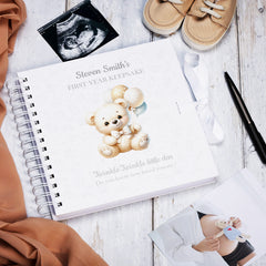Personalised Baby's First Year Keepsake Journal Milestones and Memories With Cute Teddy