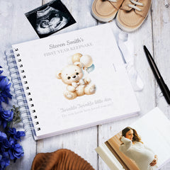 Personalised Baby's First Year Keepsake Journal Milestones and Memories With Cute Teddy