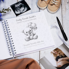 Personalised Baby's First Year Keepsake Journal Milestones and Memories With Cute Teddy