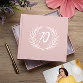 70th Birthday Pink Photo Album Gift For Her With Laurel Wreath