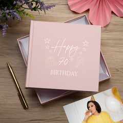 70th Birthday Pink Photo Album Gift For Her With Present Design