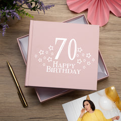 70th Birthday Pink Photo Album Gift For Her With Star Design