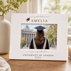 Personalised White Wooden Engraved Graduation Photo Frame Gift For University Graduate ukgiftstoreonline