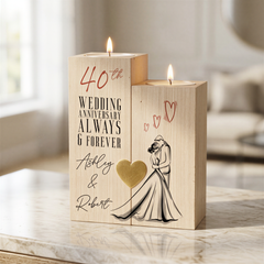 Personalised 40th Anniversary Double Tea Light Candle Holder With Couple Tea Light Holder ukgiftstoreonline