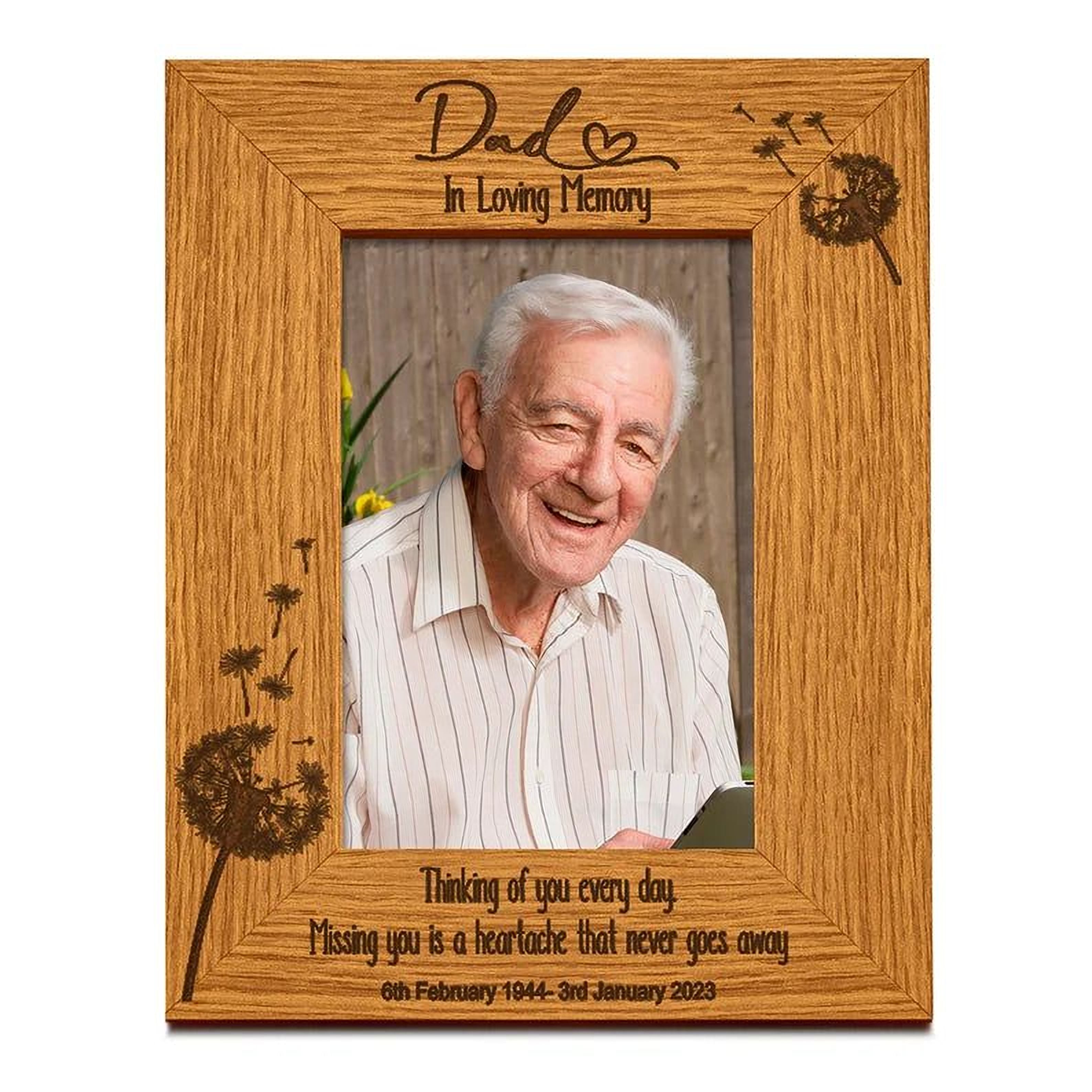 Dad Remembrance Photo Frame Personalised Portrait With Dandelions personalised photo frames ukgiftstoreonline