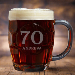 Personalised Birthday Any Age Engraved Traditional Dimple Beer Mug Tankard Glass Gift
