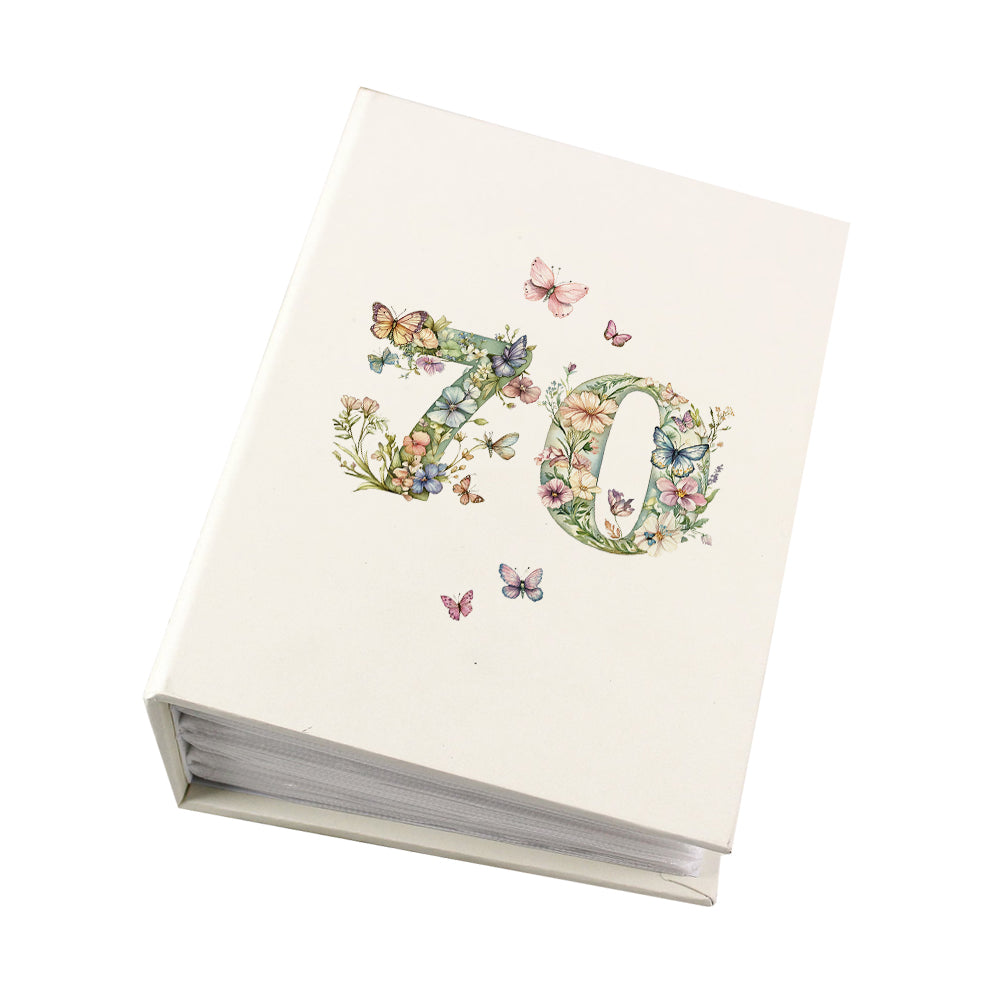 70th Birthday Photo Album Gift For Her 100 Photos 6"x4" Butterflies and Flowers Personalised Photo Album ukgiftstoreonline