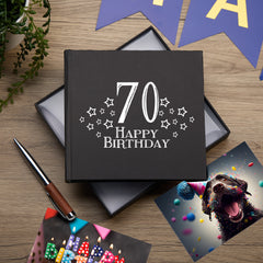 70th Birthday Black Photo Album Gift For Him With Star Design