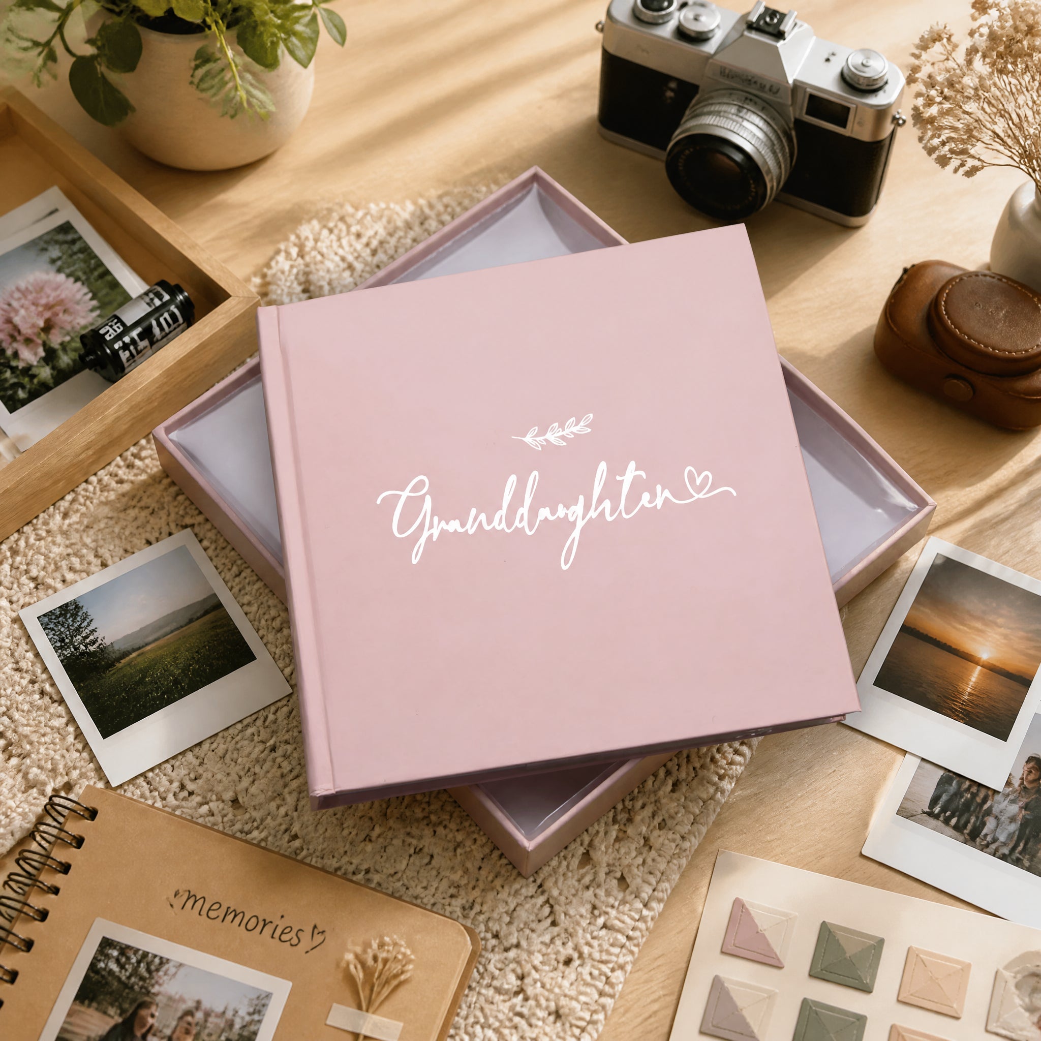 Granddaughter Photo Album, Pink Leaf Design, Holds 50 x 4 x 6 Photos photo album ukgiftstoreonline