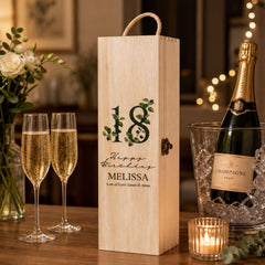 Personalised 18th Birthday Wine or Champagne Box Gift With Leaf Design WI-5 Champagne Bottle Holder ukgiftstoreonline