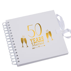 50th Golden Anniversary White Scrapbook Guest Book Photo Album Gold Script