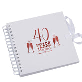 40th Ruby Anniversary White Scrapbook Guest Book Photo Album Red Script