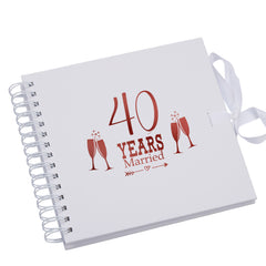40th Ruby Anniversary White Scrapbook Guest Book Photo Album Red Script