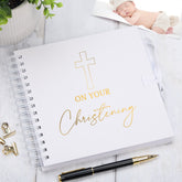 On Your Christening Gold Metal Stamped Scrapbook Photo Album Guest Book