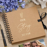 Our Story So Far Love Themed Brown Scrapbook Guest Book Photo Album Gold Script