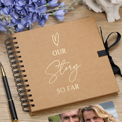 Our Story So Far Love Themed Brown Scrapbook Guest Book Photo Album Gold Script