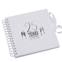 25th Silver Anniversary White Scrapbook Guest Book Photo Album Silver Script