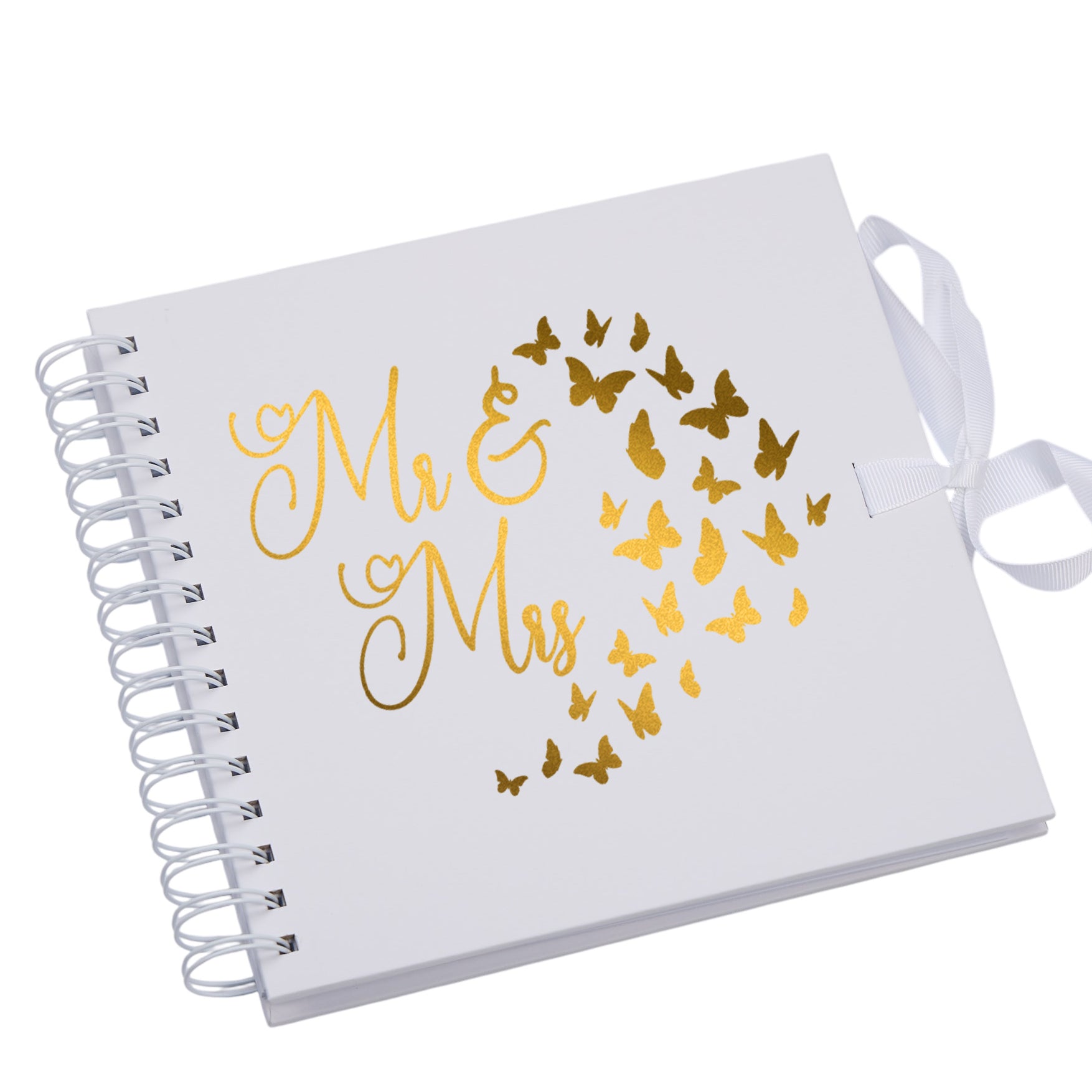 Mr and Mrs Wedding White Scrapbook Guest Book Photo Album Gold Script Butterfly Design Scrapbook Guest Book ukgiftstoreonline