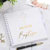 On Your Baptism Gold Metal Stamped Scrapbook Photo Album Guest Book