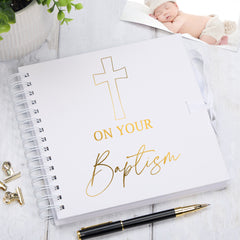 On Your Baptism Gold Metal Stamped Scrapbook Photo Album Guest Book