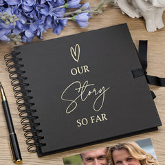 Our Story So Far Love Themed Black Scrapbook Guest Book Photo Album Gold Script