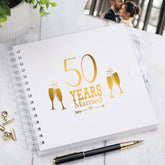 50th Golden Anniversary White Scrapbook Guest Book Photo Album Gold Script