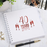 40th Ruby Anniversary White Scrapbook Guest Book Photo Album Red Script