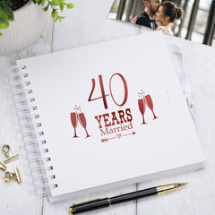 40th Ruby Anniversary White Scrapbook Guest Book Photo Album Red Script