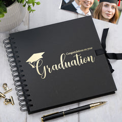 Graduation Black Scrapbook, Guest Book Or Photo Album with Gold Script