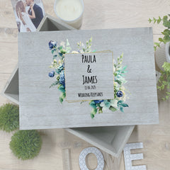 Personalised Large Wedding Keepsakes Vintage Box Style With a blue and Green Theme
