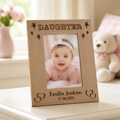 Personalised Daughter Photo Frame, Name & Birth Date Wooden Gift Photo Frame ukgiftstoreonline