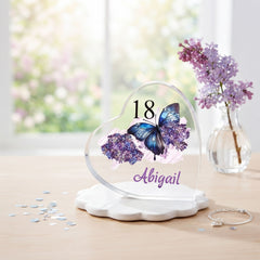 18th Birthday Gift - Personalised Butterfly Heart Block In Silk-Lined Box Personalised Plaque Gift ukgiftstoreonline