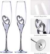 Double Heart Wedding Champagne Flute with Sparkling Crystals