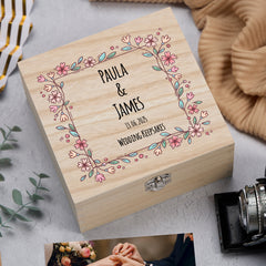 Personalised Wooden Wedding Keepsakes Memory Box Gift With Colorful Floral Frame Keepsake Box ukgiftstoreonline