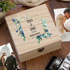Personalised Wooden Wedding Keepsakes Memory Box Gift With a Blue Green Theme