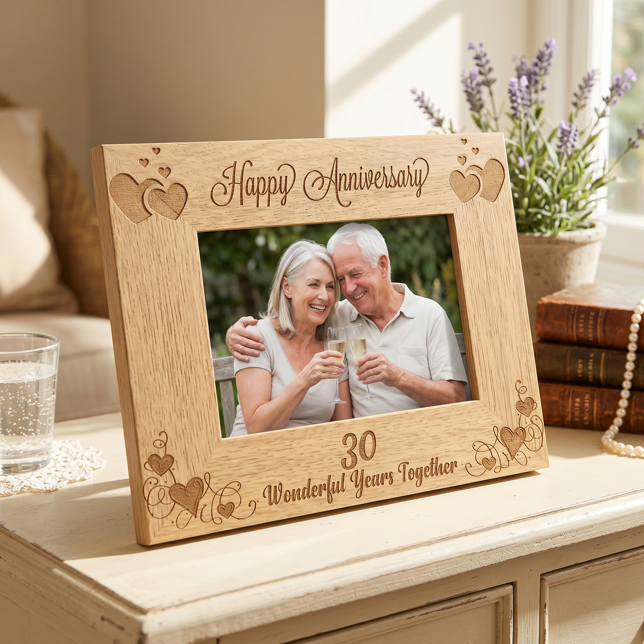 Wooden Photo Frame - 30th Anniversary Oak Wood Frame With Engraving Anniversary Photo Frame ukgiftstoreonline
