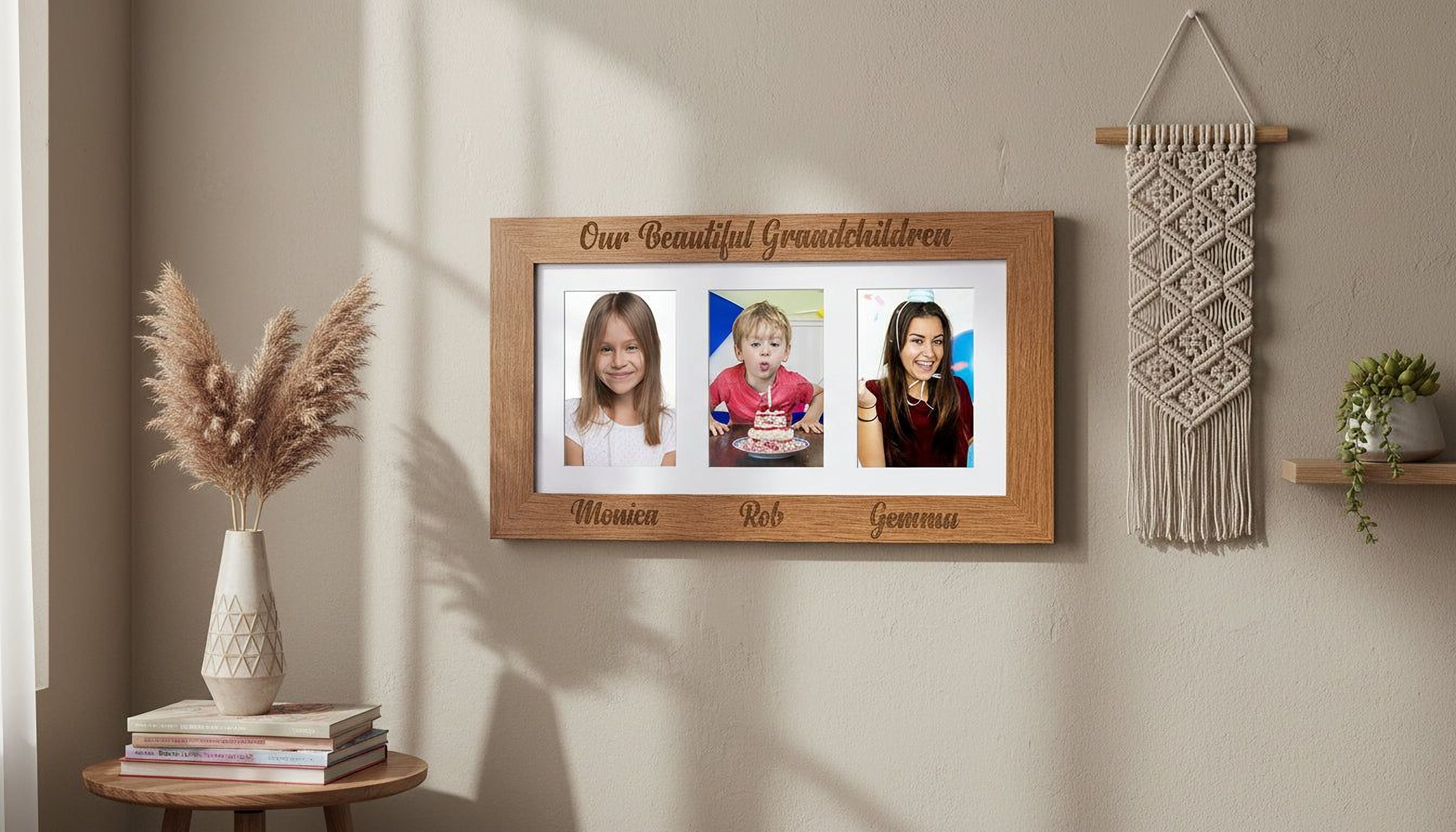 Grandchildren Personalised Triple Engraved Wooden picture photo frame 6"x4" Grandchildren Photo Frame ukgiftstoreonline