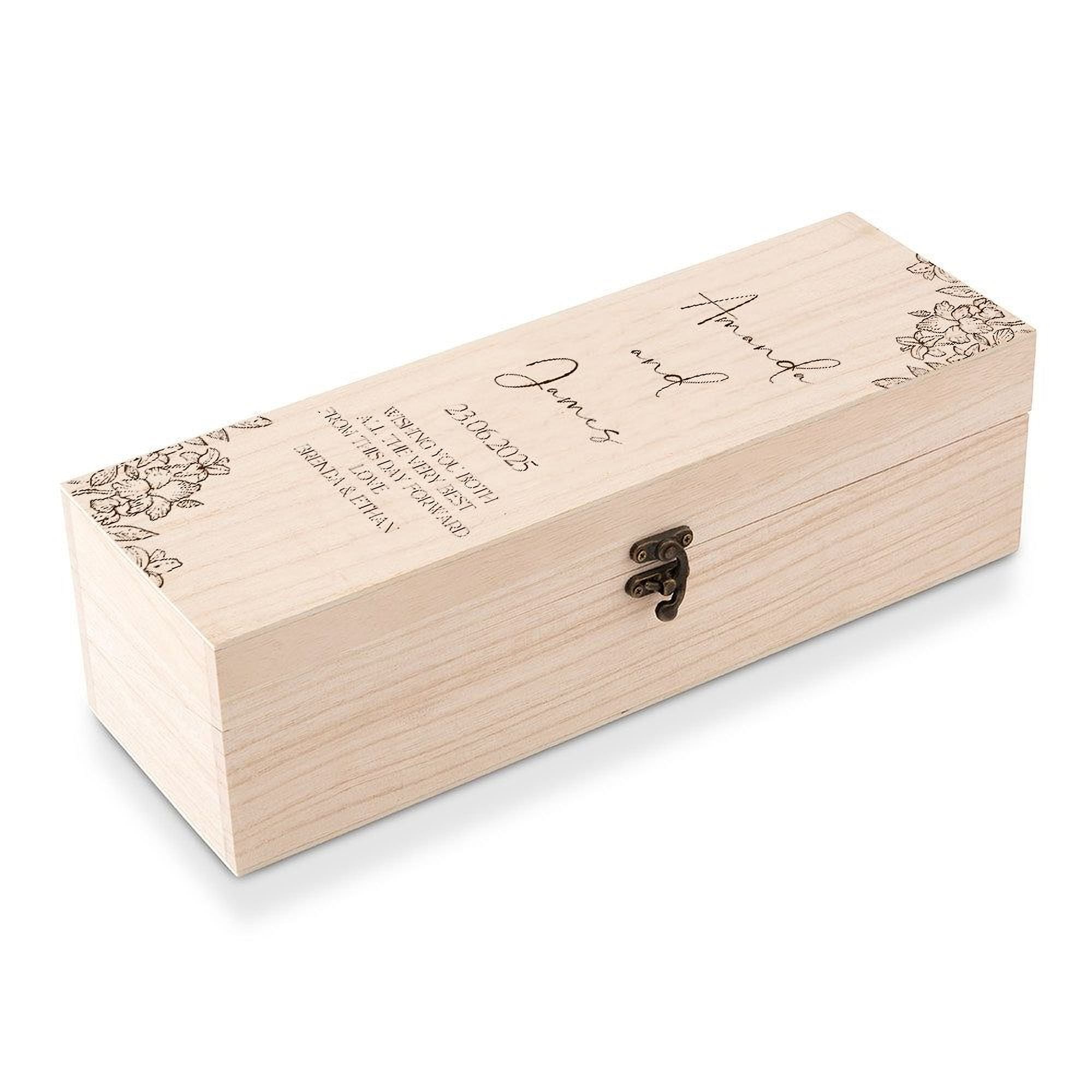 Personalised Wedding Day Wooden Wine or Champagne Box Gift for Couple Floral Design Champagne Bottle Holder ukgiftstoreonline