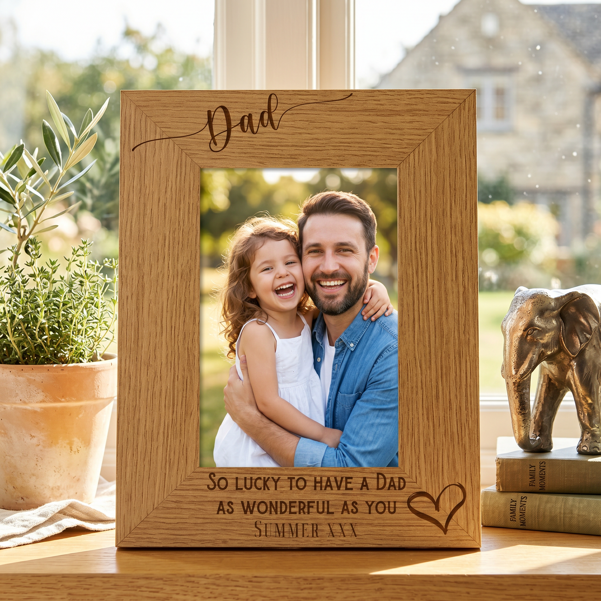 Personalised Dad Love Heart Engraved Portrait Photo Frame Gift personalised photo frames ukgiftstoreonline