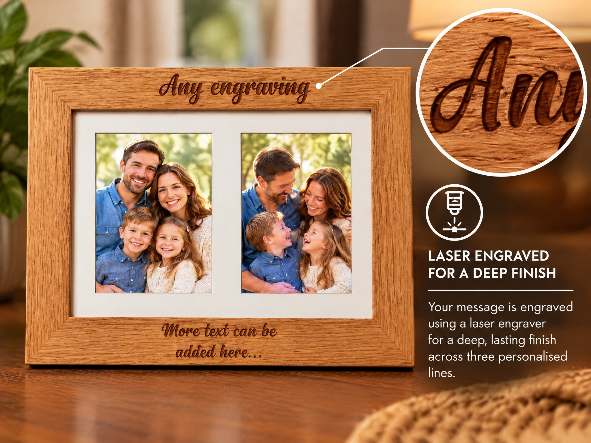 Personalised Wooden Double Photo Frame Engraved Any Message Photo Frame ukgiftstoreonline