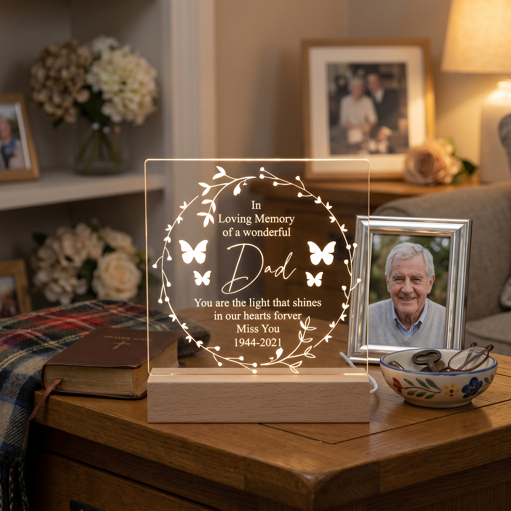 in Loving Memory of Dad Remembrance Memorial Personalised Light LED Lamp Personalised Lights ukgiftstoreonline