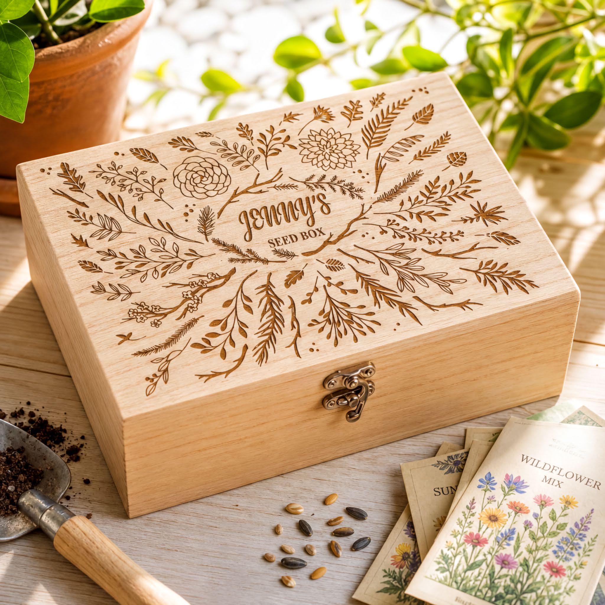 Personalised Seed Box – Wooden Floral Garden Storage With Six Compartments ukgiftstoreonline