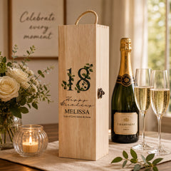 Personalised 18th Birthday Wine or Champagne Box Gift With Leaf Design WI-5 Champagne Bottle Holder ukgiftstoreonline