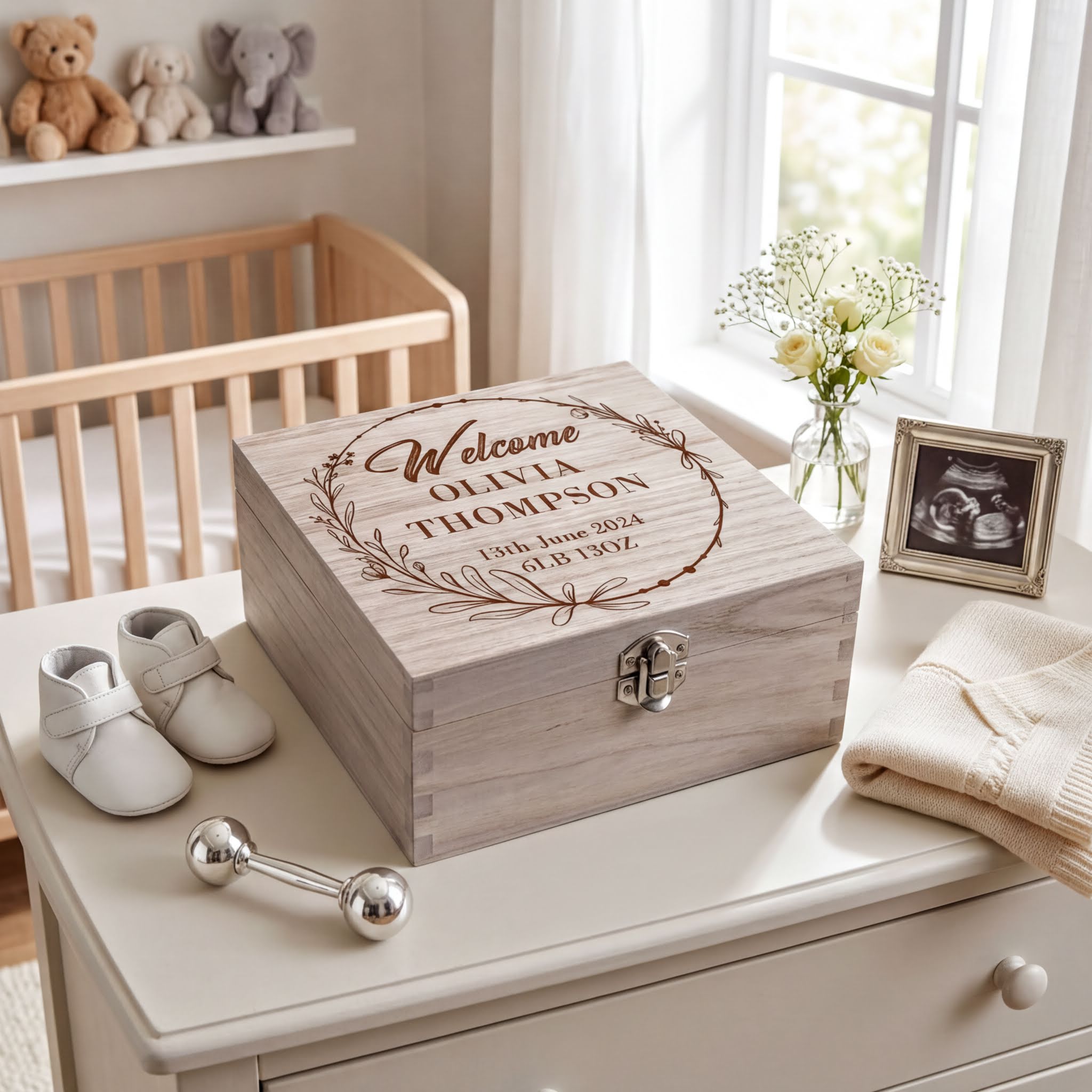 Personalised Wooden Memory Box - Large Hinged Keepsake Chest For Boys & Girls Keepsake Memory Box ukgiftstoreonline