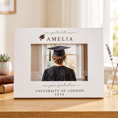 Personalised White Wooden Engraved Graduation Photo Frame Gift For University Graduate ukgiftstoreonline