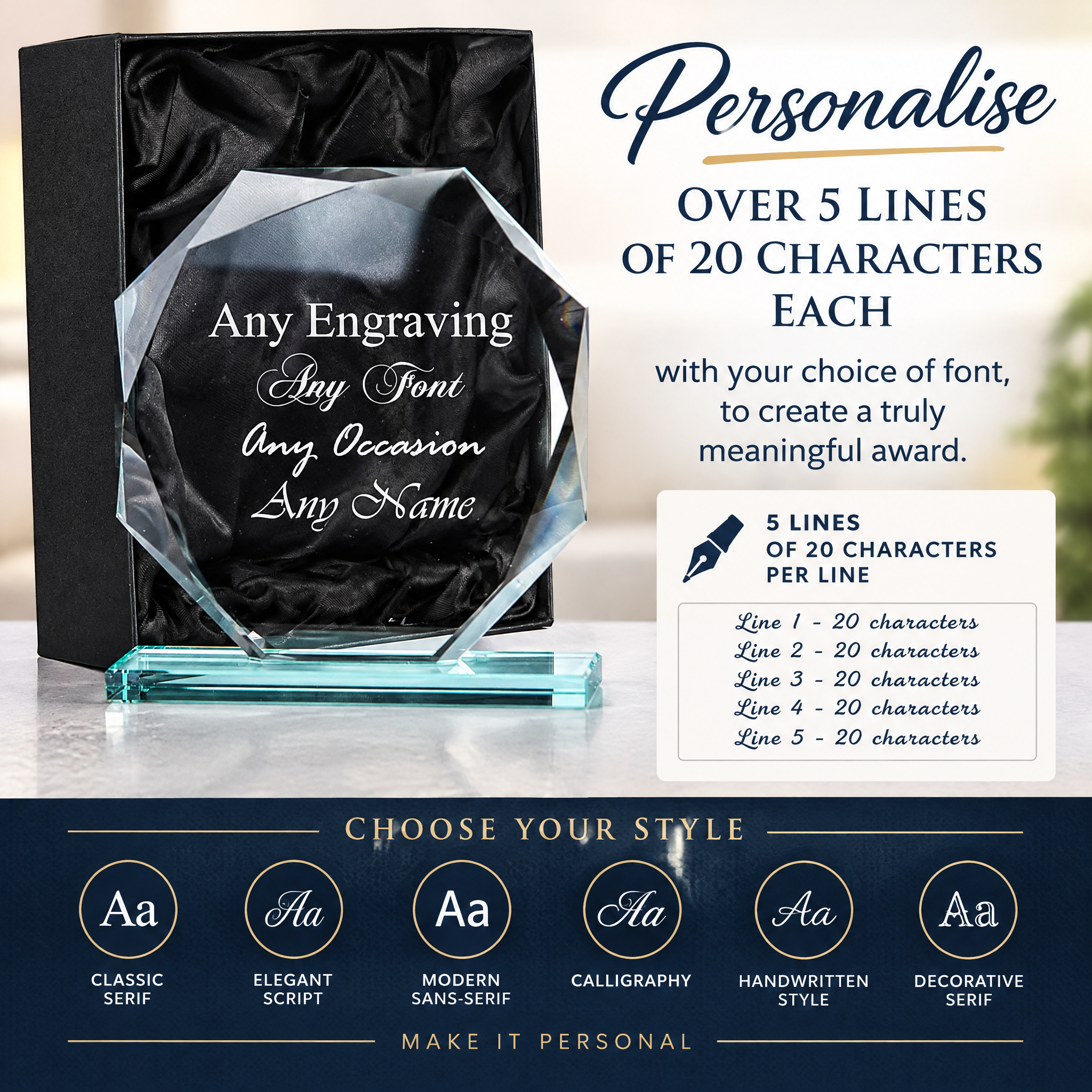 Personalised Jade Glass Trophy, 15Cm Octagonal Award For Engraving Jade Glass ukgiftstoreonline